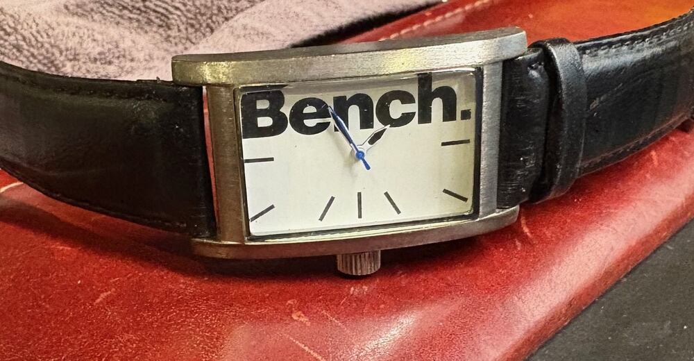 Men's 28x40mm Brush Metal Tone Bench Watch, BC0360WHBK, Leather Band